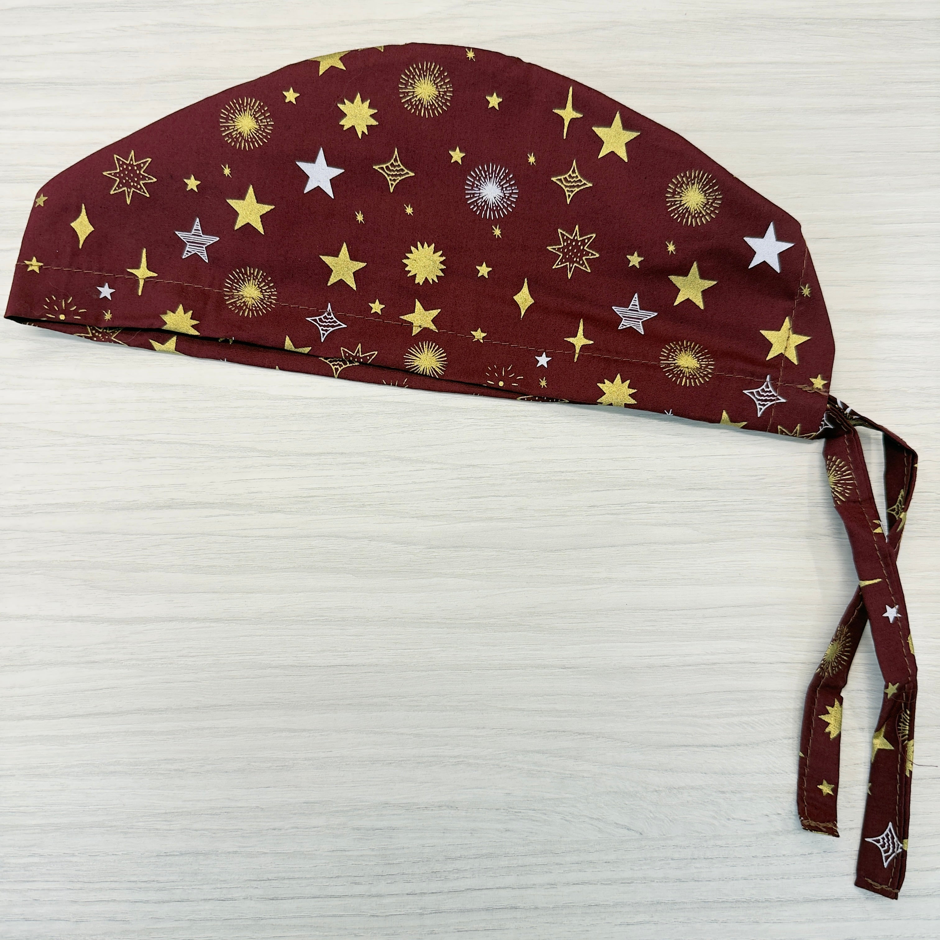 Cuffietta Natalizia Stelle Oro Sfondo Bordeaux